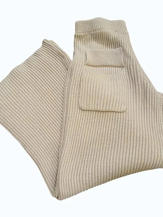 NASTY GAL Camel Ribbed Knit High Waist Wide Leg Pull on Pants - Picture 4 of 10